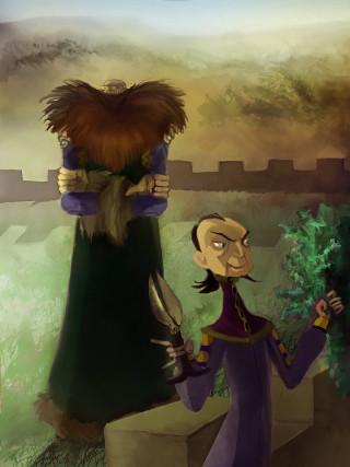 Cartoon man bird shoulder woman - a giant bird free wallpaper