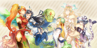Anime characters line back view - fantasy style free wallpaper