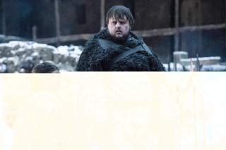 Man fur coat standing building - a minimalist painting free wallpaper for desktop