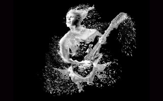 Woman playing guitar water splashing - a woman playing free wallpaper for desktop