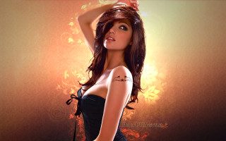 Woman tattoo posing flowers leaves - her arm and shoulder free wallpaper