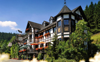 Large building flowers trees hill - art and crafts movement free wallpaper