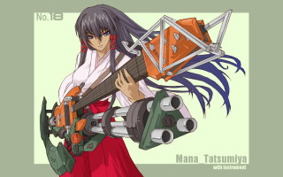 Woman gun hakama miko instrument - a white frame free wallpaper