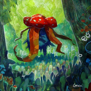 Red blue octopus forest trees - in gouache free wallpaper
