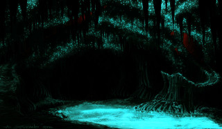 Dark forest stream tree trunk - a dark forest free wallpaper for desktop