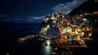 Night village cliff ocean bridge - a cliff above the ocean free wallpaper