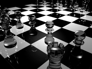 Black white chess board pieces 3 - abstract illusionism free wallpaper
