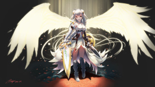 Woman white wings sword holding - rossdraw global illumination free wallpaper