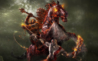 Man riding horse demon forest - dark fantasy art free wallpaper