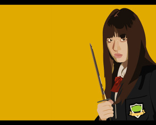 Woman knife yellow background holding - a yellow background behind her free wallpaper