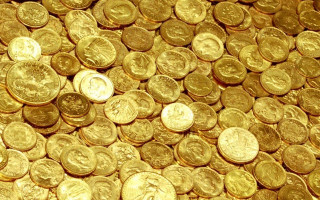 Gold coins pile table next - arte povera free wallpaper