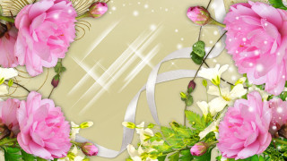 Pink flower ribbon corner white - a white ribbon free wallpaper