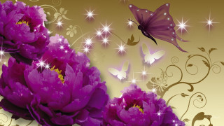 Purple flower butterfly gold background - star and swirls free wallpaper