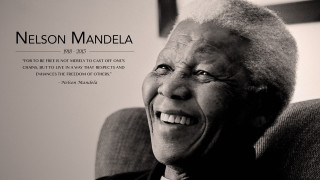 Nelson mandela smiling black white - a quote above free wallpaper