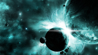 Bright starry space scene planets - a bright star in the foreground free wallpaper