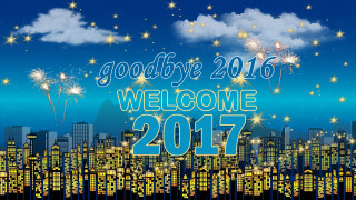 Welcome sign fireworks city skyline - andries both free wallpaper