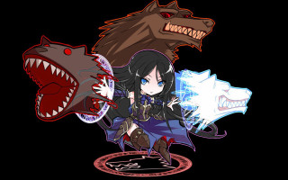 Girl sword shark sword wolf - free neon wallpaper for desktop