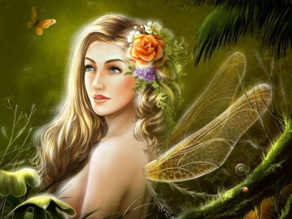 Woman flower dragon shoulder hair - in a forest free wallpaper