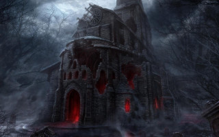 Creepy castle red light dark - dark fantasy art free wallpaper for desktop