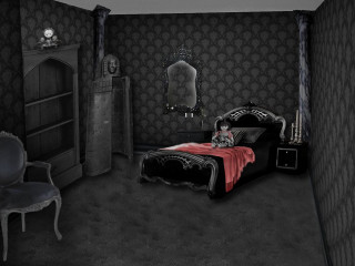 Gothic bedroom bed dresser mirror - dresser free wallpaper