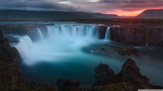 Waterfall blue pool mountain red - a blue pool of water free wallpaper