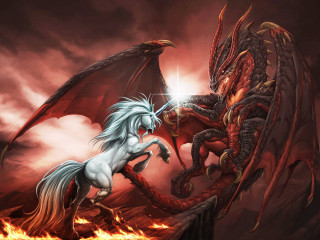 White horse red dragon fire - cloud and lightning free wallpaper