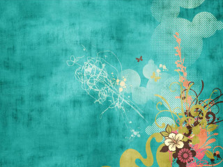 Blue background flowers butterflies side - flower and butterflies free wallpaper