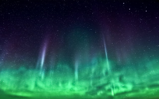 Green purple aurora borealis field 2 - a few star free wallpaper