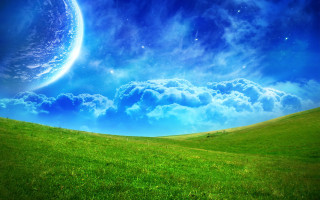 Green field blue sky large - a grassy field below free wallpaper for desktop