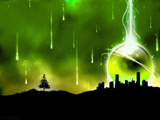 City space aurora moon fireworks - matte fantasy painting free wallpaper
