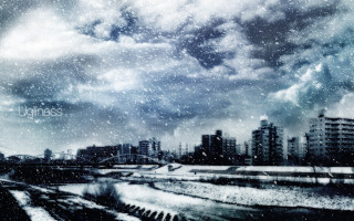 Snowy city cloudy sky buildings - a city free wallpaper for desktop