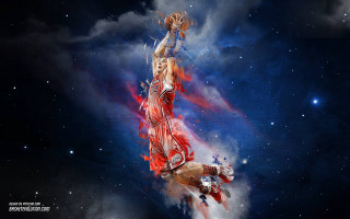 Woman red dress flying basketball - a basketball free wallpaper