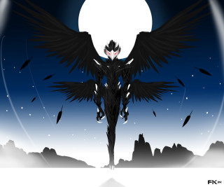 Black bird fullmoon wings spread - fullbody free wallpaper for desktop