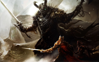 Demonic creatures battle swords fighting - demonic creature free wallpaper