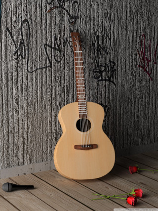 Guitar wooden floor graffiti wall - the floor free wallpaper for mobile
