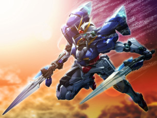 Robot sword clouds sky background - mecha free wallpaper for desktop