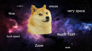 Doge space stars caption 1970s - word free wallpaper