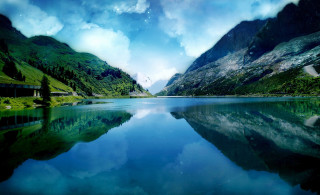 Lake mountains forest cloudy sky 5 - the track free wallpaper