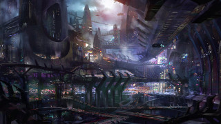 Futuristic city night lights buildings - a futuristic city free wallpaper