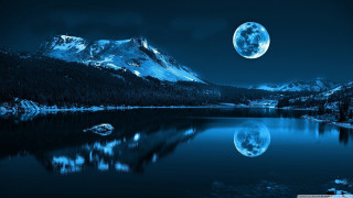 Full moon mountain lake usa 2 - a reflection of the moon free wallpaper