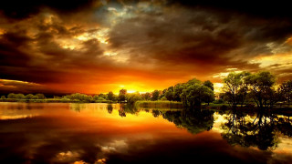 Sunset lake trees clouds dark 2 - cloud and trees free wallpaper for desktop
