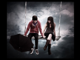 Swing umbrella sky two people - a swing free wallpaper