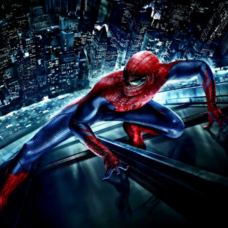 Spider man running building city - night free wallpaper for tablet