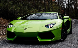 Green sports car parked road 3 - the background and a person free wallpaper for desktop