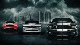 Three cars rain city skyline 2 - three car free wallpaper