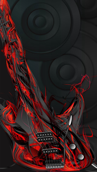 Guitar red flame black background - swirl free wallpaper for mobile