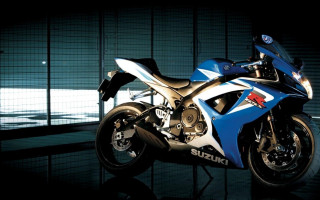 Blue white motorcycle garage windows - blind free wallpaper