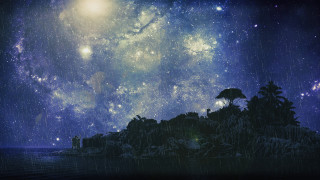 Night sky stars tree island - a rock free wallpaper for desktop