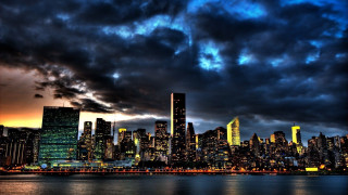 City skyline cloudy sky water 6 - a city skyline free wallpaper