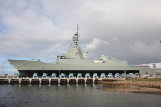 Military ship docked pier rainbow - the dock free wallpaper